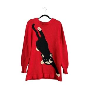 Mabel’s Vintage 80s Cat & Dog Chunky Knit Sweater Womens M Red Unique